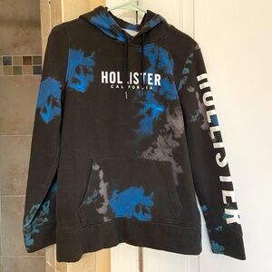 Hollister hoodie in black/blue tie dye with sleeve logo